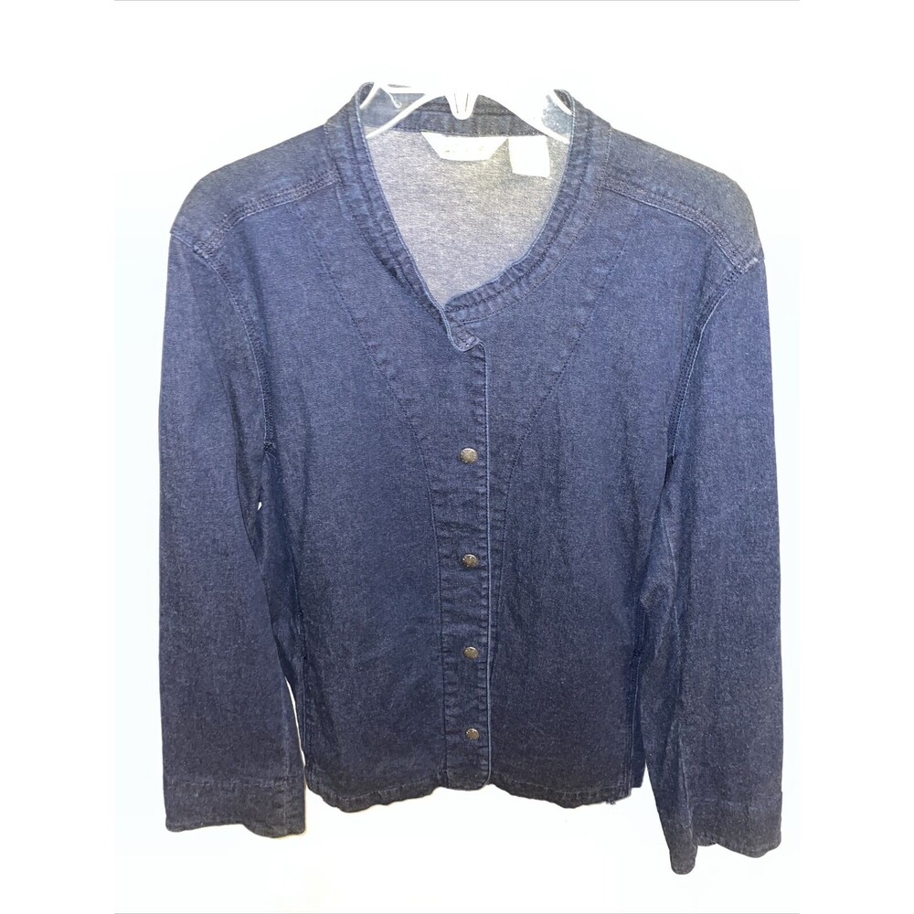 Orvis Jean Shacket Women’s Size XL Blue Dark Wash Snap Front Long Sleeve Henley